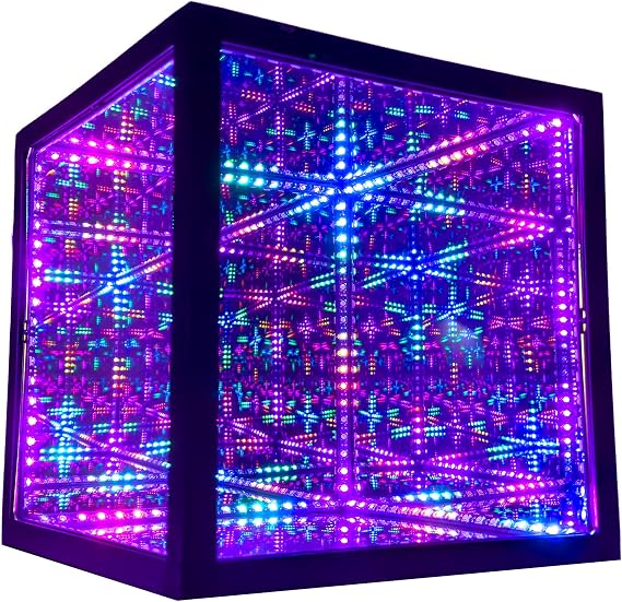 The Hyperspace Lighting Company HyperCube Infinity Cube LED Light - 10-Inch Sound Reactive Table Desktop Lamp - Cool & Creative RGB Multicolor Decorative Mirror Art Desk Night Light [Energy Class F]