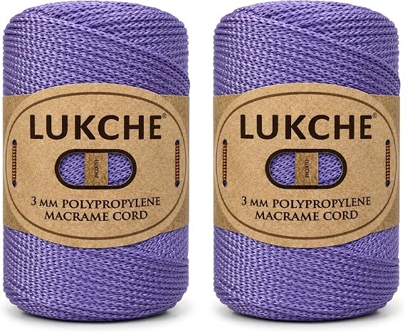 3mm Premium Polyester Macrame Cord, 147 Yards, 100% Polypropylene Macrame Rope for Crochet, Wall Hangings, Plant Hangers, Macrame Bags, Basket Bases and DIY Crafts (Lilac 2 Skein)