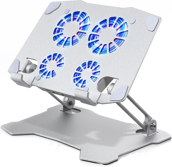 Tablet Cooling Stand, iPad Cooling Fan, Aluminum Alloy, Mac Mini M4 Cooling Stand, 4 Fans Included, 2 USB Ports, Folding, Low Noise, Angle Adjustment, Ergonomic Design, Improved Posture, Anti-Slip | 低騒音 角度調整 人間工学設計 姿勢改善 滑り止め付き ゲーム/絵描き用 iPad Pro,mini,Air 7.9-13インチタブレット対応