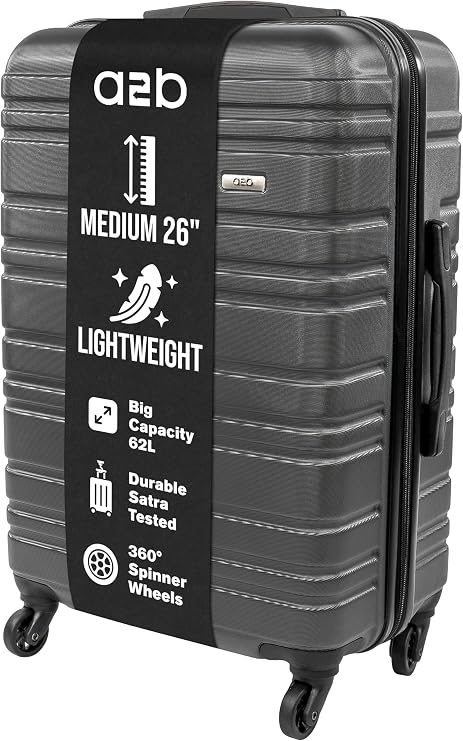 A2B 26" Medium Lightweight Hard Shell Suitcase - Grey Coloured Luggage