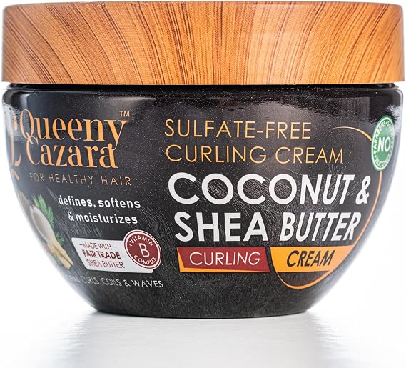 Coconut & Shea Butter - Sulfate Free CURLING CREAM 260 ml / 8.8 oz - (Made with Vitamin B Complex) (For Natural, Curls, Waves) - Defines, Softens, Moisturizes.