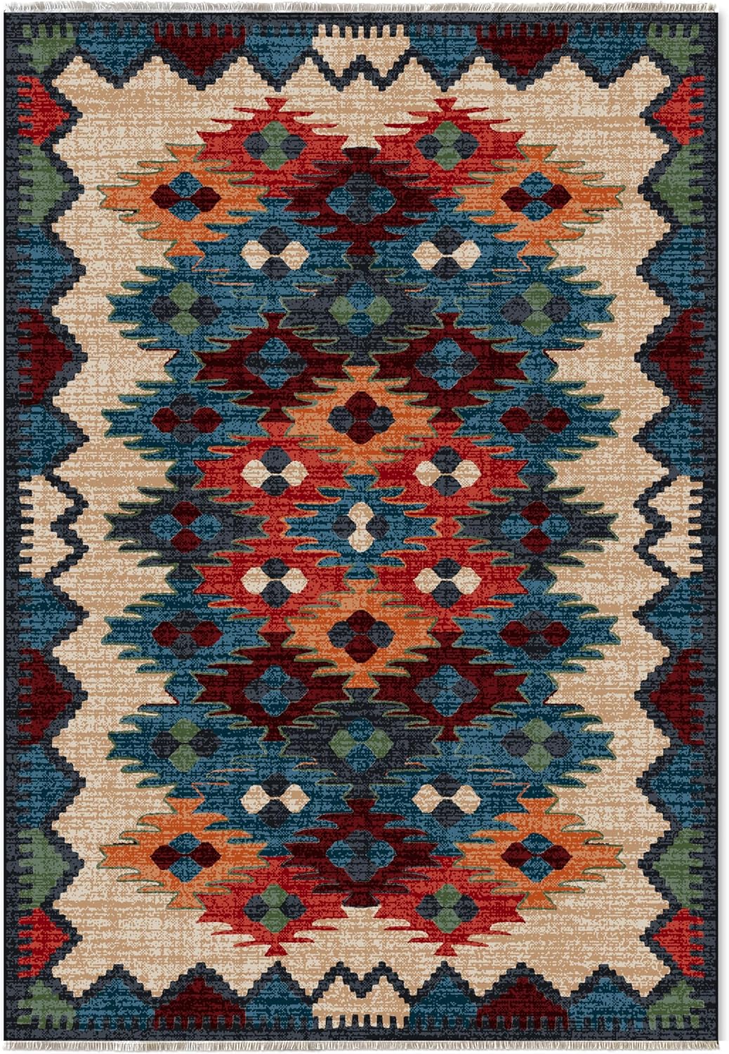 Anti-alerjik yıkanabilir kaymaz şönil halı kilim kendinden saçaklı eskitme, modern desen oturma odası, salon, çocuk odası, mutfak, koridor halısı, yolluk (Renkli, 160 x 230 cm)