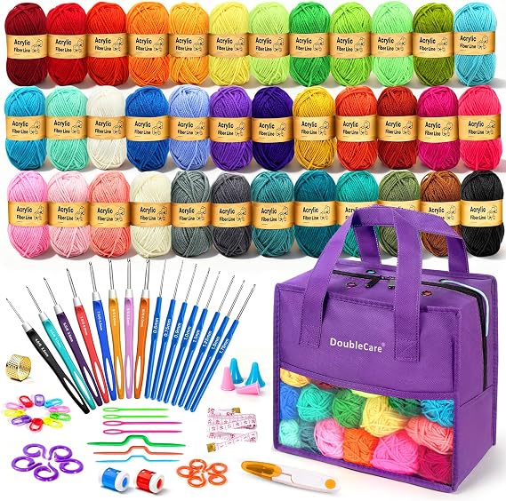 90Pcs Crochet Kit for Beginners, 1575 Yards 36 Colors Yarn for Crochet
