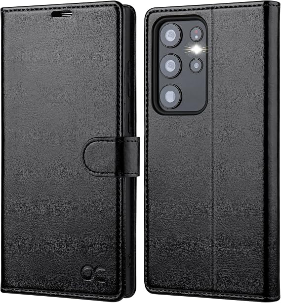 OCASE for Samsung Galaxy S23 Ultra Case, Premium PU Leather Wallet, Black