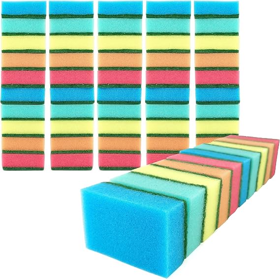 IDEA HOME Set of 60 Kitchen Sponge Pot Sponge Double-Sided Cleaning Sponge 75 x 50 x 28 mm Multi-Purpose Cleaning Sponge MIDI Multicoloured