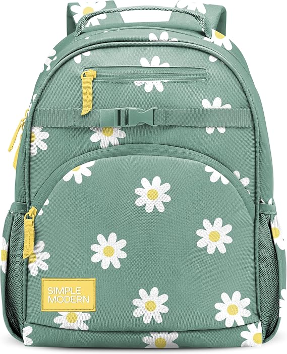 Simple Modern Medium Backpack for School Girls and Boys | Kindergarten Elementary Kids Backpack | Fletcher Collection | Kids - 15" tall | Sage Florals