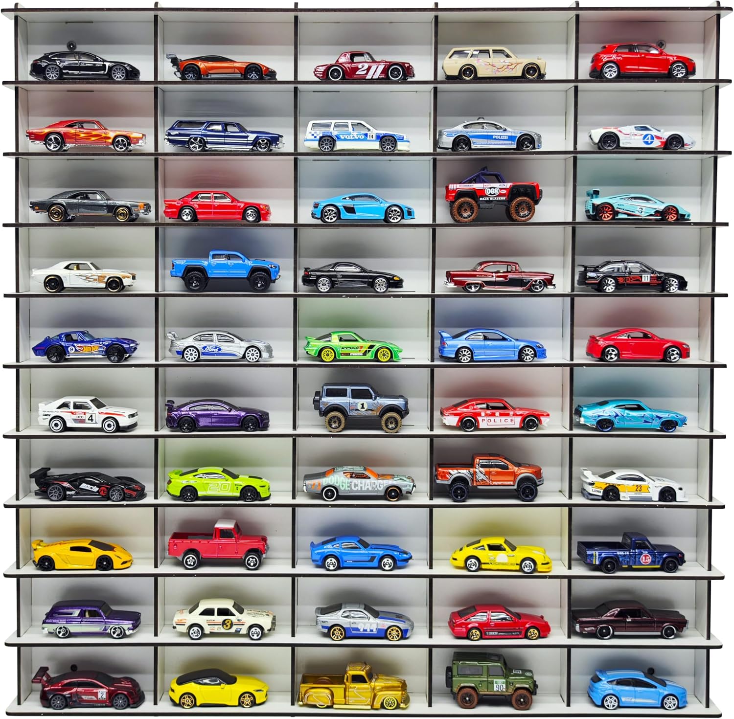 Wooden Hobby Car Rack White 50s hot Wheels compatible, Matchbox compatible