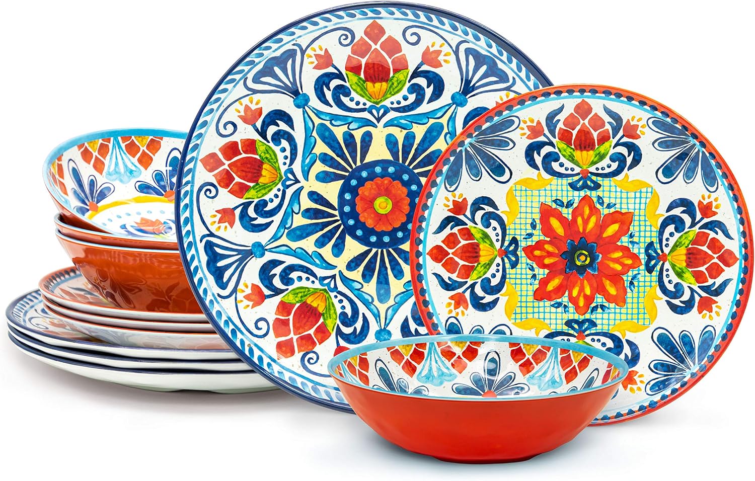 Zak Designs Melamine Dinnerware Set, 12-Piece, Service for 4, Medallion Warm