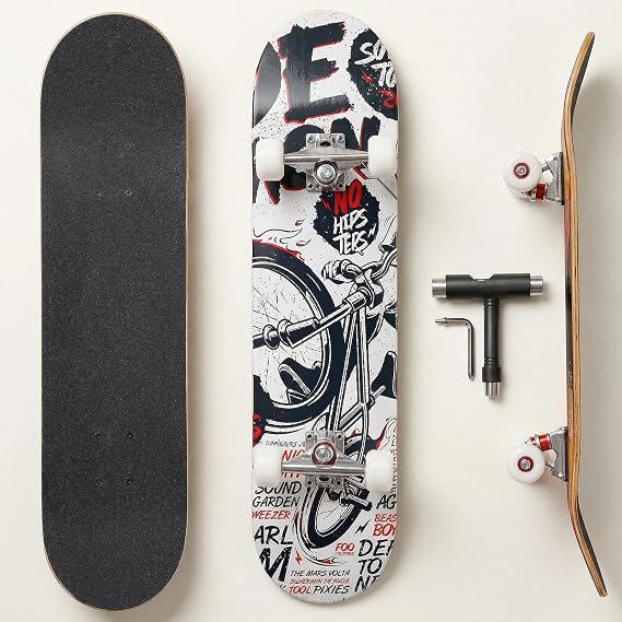 Cartoon Professional Double Kick Skateboard,31in Maple Deck, ABEC-11 Bearings, 97A PU Wheels(bicycle)