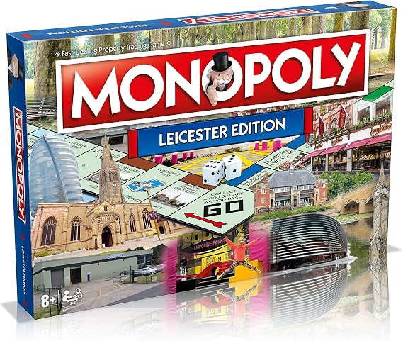 Winning Moves Leicester Monopoly Board Game, Advance to Victoria Park, Jubilee Square and the National Space Centre and trade your way to success, great gift for ages 8 plus