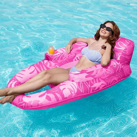 SLOOSH Premium Inflatable Pool Floats Lounger Adult, Fabric Pool Floaties Lounge with Cup Holders Backrest Recliner for Summer