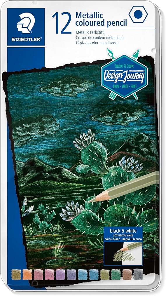 STAEDTLER 146M M12 Metallic Colouring Pencils - Assorted Colours (Tin of 12)