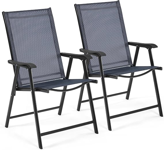 Yaheetech Folding Garden Chairs, High Back, Steel Frame, 2-Pack, Navy Blue