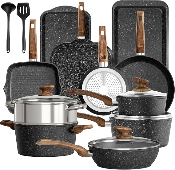 Kitchen Academy Juego de Sartenes y Ollas Antiadherentes 17 Piezas Negro