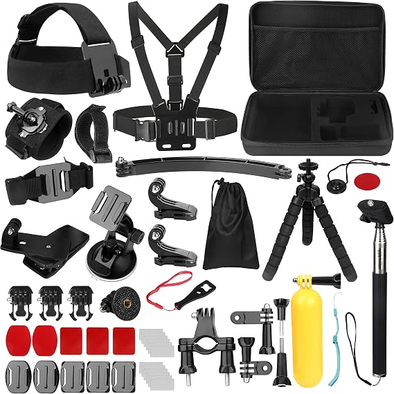50-in-1 Action Camera Accessory Kit for Hero 13 12 11 10 9 8 Black, MAX/Fusion, Insta360, dji Osmo Action, Campark, SJCAM, REMALI