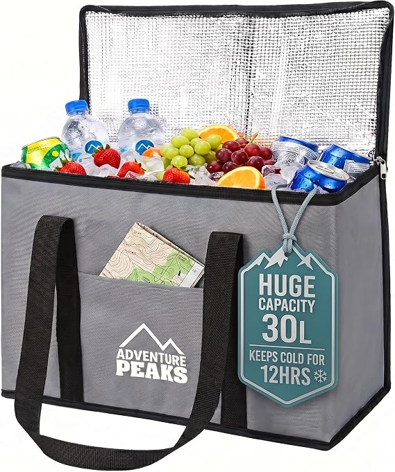 ADVENTURE PEAKS Insulated Cooler Bag – Cool Bag W/Shoulder Strap, Carry Handles, Front Pocket & Secure Zipper Design – Ideal for Keeping Food and Drinks Cool During Picnics and Outdoor Events