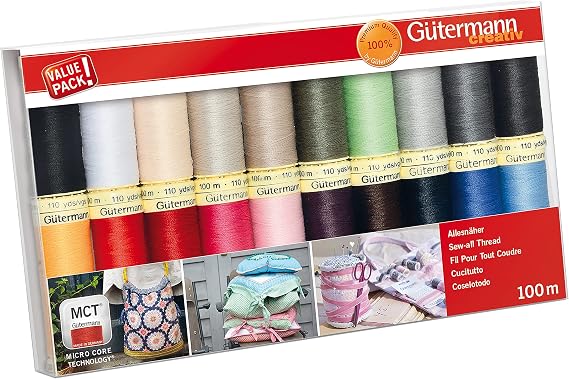 Gütermann creativ Sewing Thread Set with 20 Bobbins of Coselotall 100 m in Basic Colours
