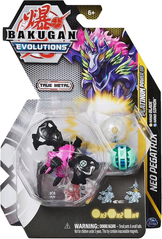 Bakugan Evolutions 2022 Platinum Power-Up Platinum Neo Pegatrix with Nano Blade and Siphon
