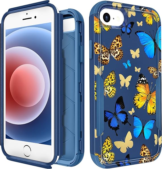 iPhone 7/8/SE用 高耐久 ケース 保護 蝶 デザイナー 落下試験済み かわいいケース メンズ レディース ガールズ 耐衝撃保護 頑丈なバンパー スマホカバー iPhone 7/8/SE用
