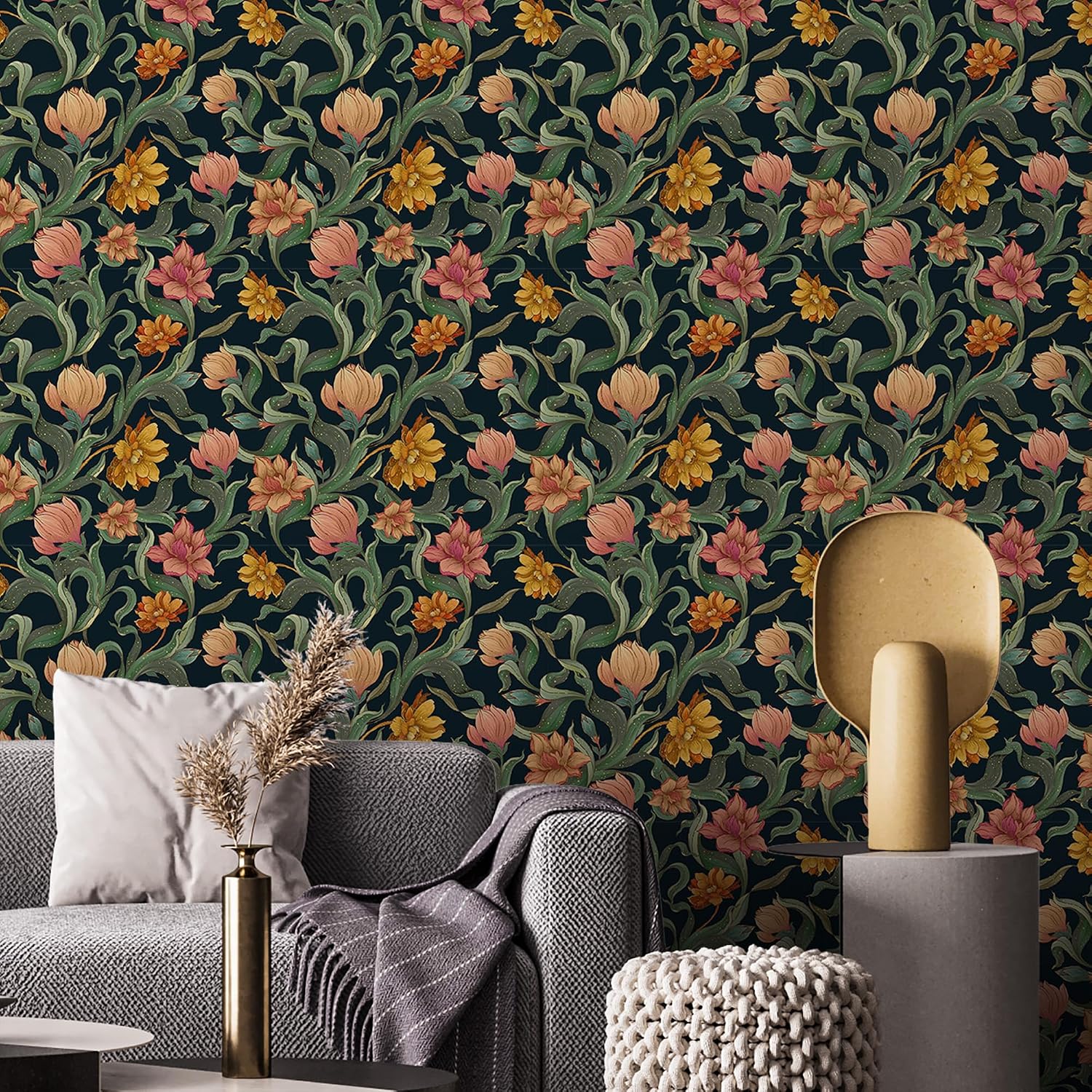 Floral Pattern Wallpaper, Multi-Purpose PVC Foil 66x66 cm Suitable for Many Self-Adhesive Surfaces