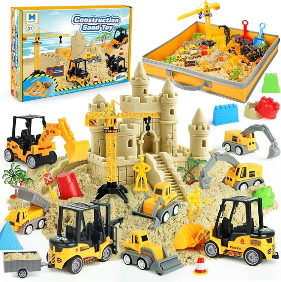 Magic Sand Construction Kit With Trucks, Foldable Sandbox For Kids 3-8