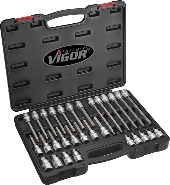 Vigor V1919 Screwdriver Socket Set for Inside Hexagon, 1/2"