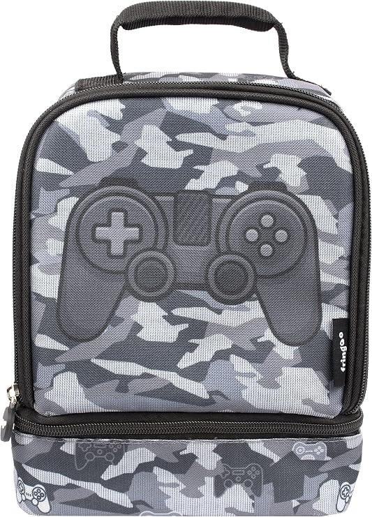 Fringoo - Double Decker Lunch Box - Gamer Camoflauge Design - Lunch Box for Children - Lunch Box with Compartment - Gamer Lunch Box Large School Lunch Box - Fully Insulated