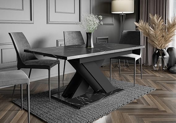 Extendable Dining Table, Black Royal Marble Effect, 140-180x80x75 cm