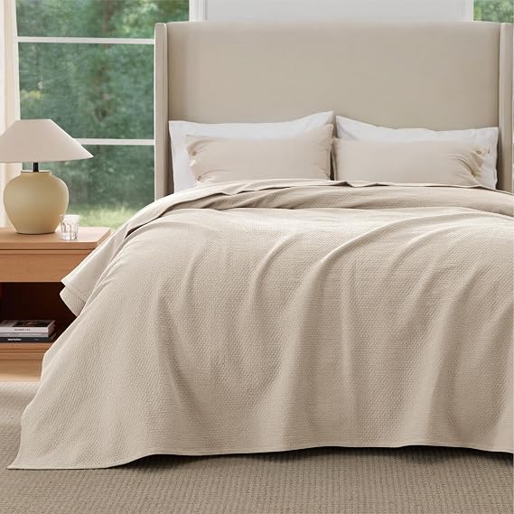 Bedsure 100% Cotton Throw Blanket - Pet Sofa Bed, 220x240cm, Beige