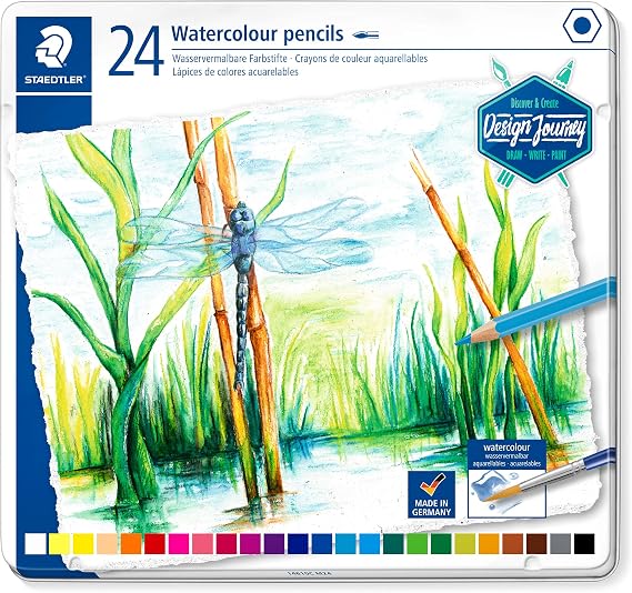 STAEDTLER 14610C M24 Design Journey Metal Box with 24 Assorted Colours Watercolour Pencils