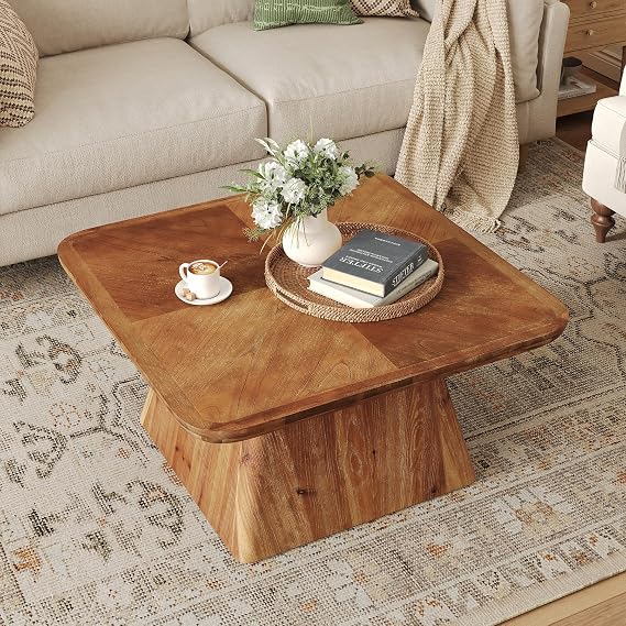 Tribesigns Solid Wood Coffee Table, 80 cm Coffee Table for Living Room, Classic Living Room Center Tables, Brown Modern Design Home Furniture