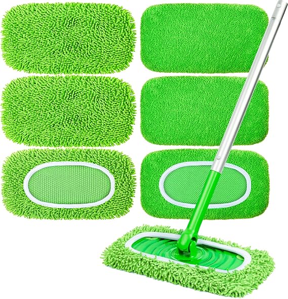 6-Pack Reusable Microfiber Mop Pads Compatible with Swiffer Sweeper