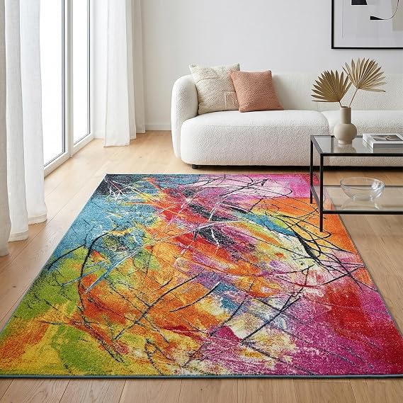 Rugs Inn Multi Colour Rug - Soft Thick Pile Non Slip Large Modern Area Rug for Living Room, Bedroom TV Lounge Hallway Carpet Mat (Des1, 200x290 cm (6 ft 7 in x 9 ft 6 in))