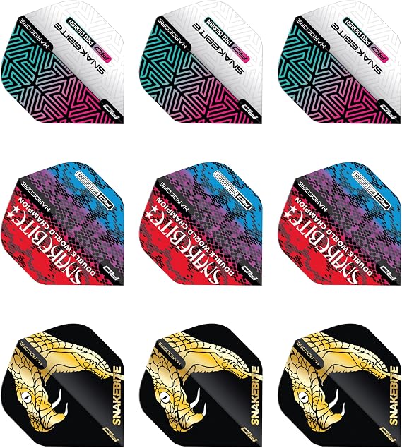 RED DRAGON DARTS - Peter Wright - Snakebite Dart Flights - Extra Thick 100 Micron - Standard Shape Dart Flights - Professional Darts Accessories - Available in 3 & 4 Sets