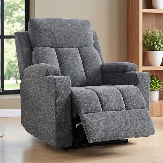 EBELLO Manual Recliner Armchair with Cup Holder,Dark Grey