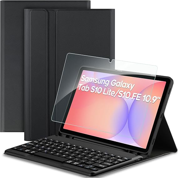 EasyAcc Keyboard Case Compatible with Samsung Galaxy Tab S9/S9 FE 2023 11 Inch with Screen Protector, [Spanish], Removable Keyboard Protective Case with Pencil Holder, Black