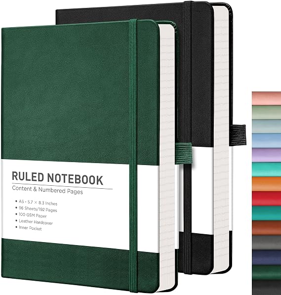 RETTACY A5 Notebook, Lined Journal 2-Pack, Hardcover Notepad, 384 Pages