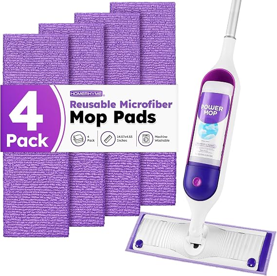 HOMERHYME ホーマーハイム マイクロファイバーモップパッド Swiffer PowerMop用 再利用可能なマイクロファイバーパッド 詰め替え用 13インチ~15インチのスプレーモップ用 洗えるパッド交換用 マルチサーフェス ウェット&ドライフロアクリーニング用 4パック