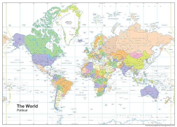 Political Map of the World - Size A0-84.1 x 118.9cm - Paper Laminated
