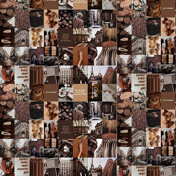 Print Dore Mocha Duvar Kolaj Seti 40 Parça – Kahverengi Estetik Poster Kartları, Boho Oda Dekor Seti, 15x15 cm, Kutulu Ambalaj