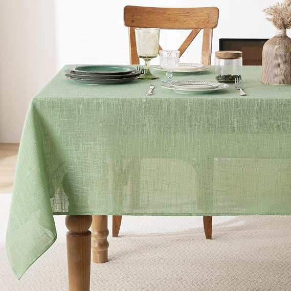 Sage Green Table Cloth Faux Linen Rectangular 140x200 cm Wipe Clean