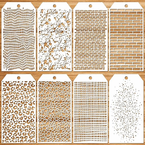 JSRQT 8 Pcs Mixed Leopard Brick Dot Layering Stencils for Painting,Reusable Texture Mixed Media Stencil,Layering Drawing Templates for Painting on Card Canvas Wood Crafts Furniture Paper