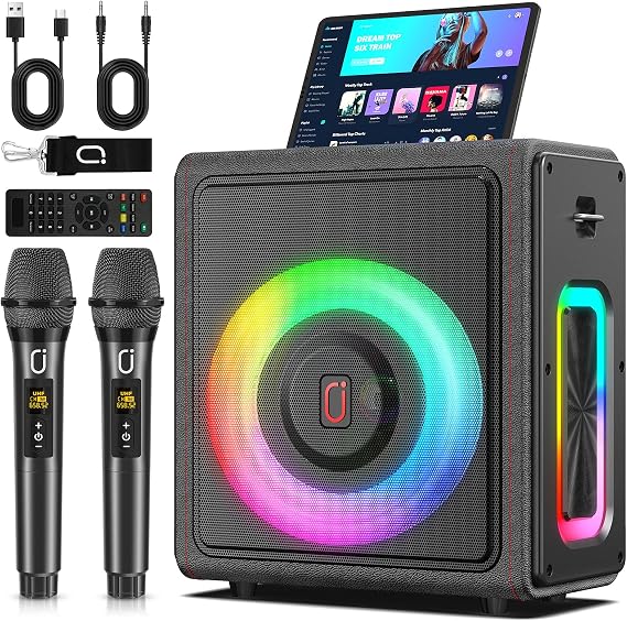Karaoke Machine with Wireless Microphones HWWR Karaoke with 2 Microphones for Adults Children, Karaoke Systems Accessoires Utiles pour Micro (MS75-2Mics)