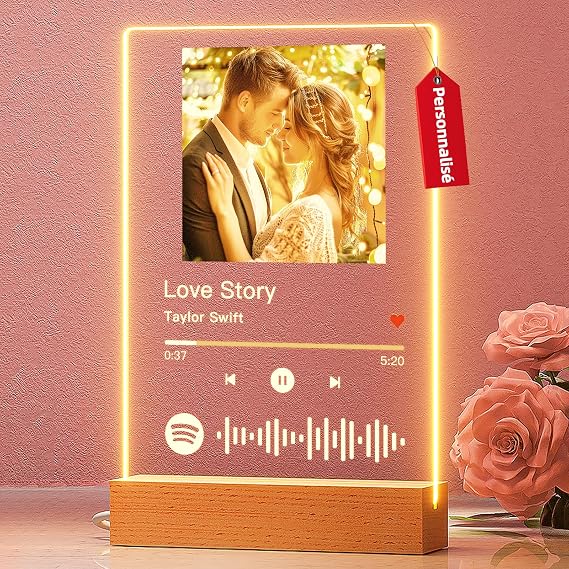 Personalised Spotify Plaque - Custom Music Plaque with Photo and Night Lamp, Personalised Gifts for Him Her, Custom Gift for Anniversary Birthday Mothers Day [Energy Class A]
