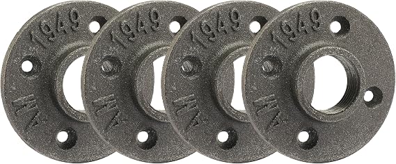 1" Heavy Duty Floor Flange, Home TZH 4 Pack Malleable iron Pipe Flange for Industrial vintage style, Flanges with Threaded Hole for DIY Project/Furniture/Shelving Decoration(1", 4)