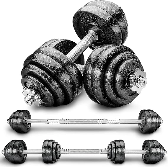 RE:SPORT 2 in 1 Dumbbell Set 15-60 kg Dumbbell Set Cast Iron Adjustable Dumbbell & Barbell Spinlock Collars & Connection Tube