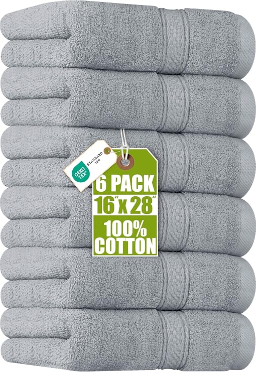 Utopia Towels - Hand Towels 16" x 28" - Pack of 6 (Cool Grey)