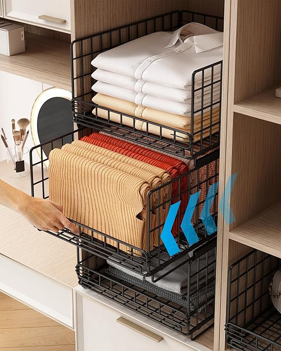 UMDONX 3 Pack Pull out Wardrobe Storage Organiser Stackable Clothes Drawer