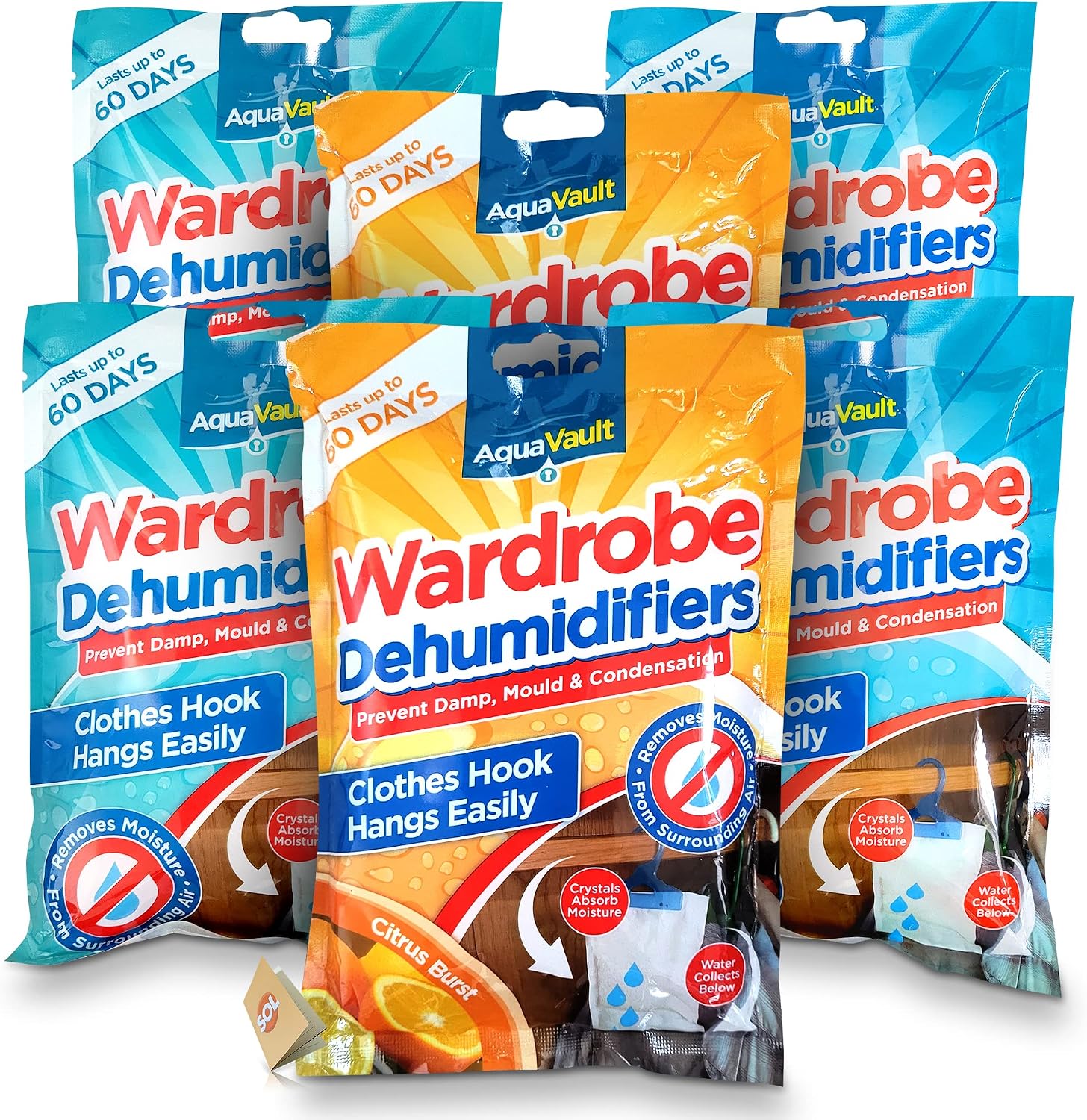 6pk Wardrobe Dehumidifier Hanging Bags | Prevent Damp, Mould, Condensation | Hanging Wardrobe Dehumidifier Bags, Hanging Dehumidifiers for Wardrobes, Assorted Hanging Dehumidifier Bag  SOL Notebook