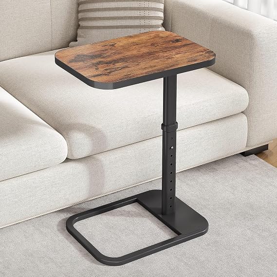 Kitstorack C-Shape Side Table with Adjustable Height & Flip Top, Rounded Corners Small Space End Table, Couch Sofa Table for Laptop Coffee Snack in Living Room Bedroom Bedside